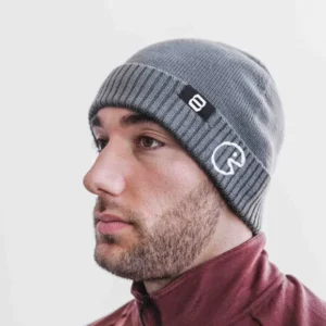 Bonnet gris avec le logo blanc Pacman par 8 Bit Apparel.