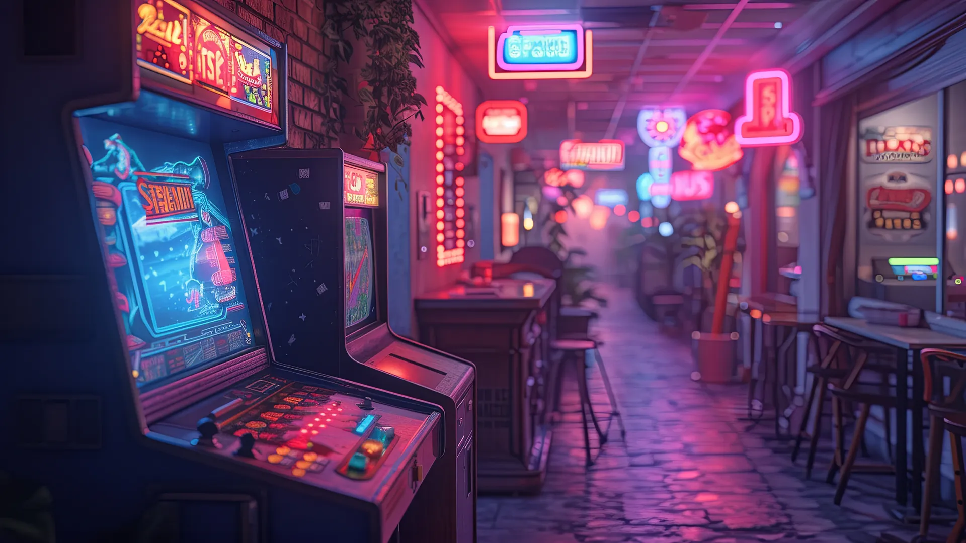 Image pop d'une salle d'arcade.